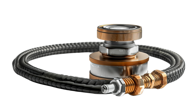 High-quality metal industrial hose and connector. Perfect for engineering, mechanical, and technology applications in various industries.