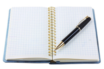Open grid notebook with a black pen placed on top, ideal for note-taking, journaling, and business planning.