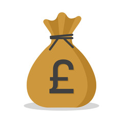 Money sack with Pound currency symbol in brown color vector illustration. Pound sack icon. Cartoon sack money bag with full of Pound.