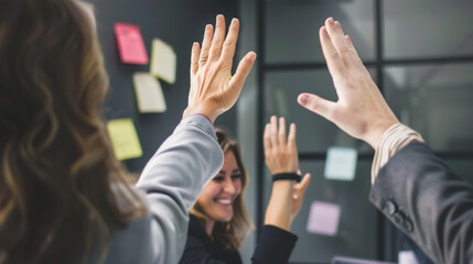 businesswoman giving high five to colleague