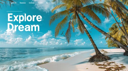Landing page visual for a Travel website presenting a serene beach scene. AI generate illustration