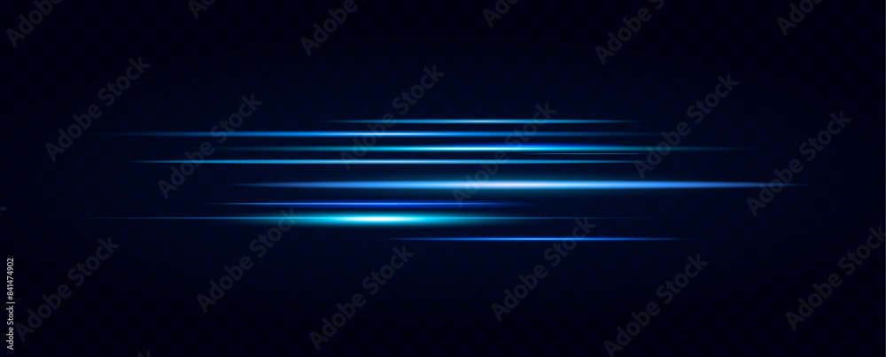 Aufkleber neon blue horizontal speed lines. glowing stripes. laser beams. light lines of movement and speed in