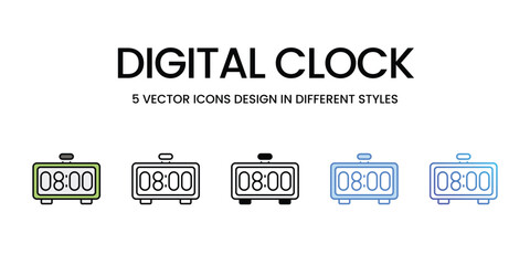 Digital Clock icons vector set stock illustration.