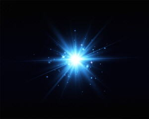 Fototapeta premium Bright particles, burning blue lights, stars, lasers. Vector. 