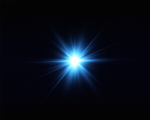 Bright particles, burning blue lights, stars, lasers. Vector.	