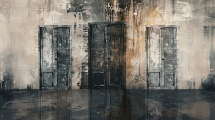 A series of doors closing one by one, symbolizing the shutting out of memories.