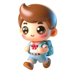 Fototapeta premium Cheerful Cartoon Schoolboy with Backpack