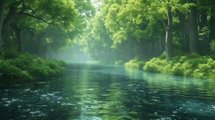 Obraz premium green forest with beautiful river