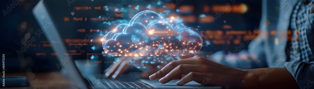 Poster Businessperson Using Cloud Based Application With Data Syncing Across Devices
