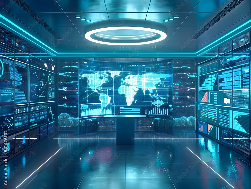 Aufkleber high tech workspace with interactive digital displays showcasing cloud computing metrics and perform