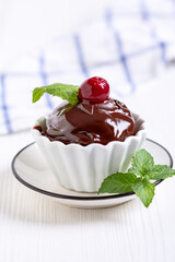Homemade chocolate cupcake.