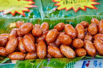  I-san pork meat sausage for sale at street market