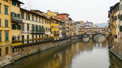 Fototapeta premium Scenic view of Ponte Vecchio and Arno River in Florence, Italy
