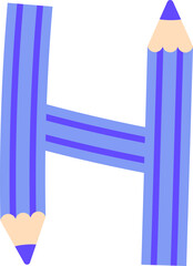 H Color Pencil Doodle Alphabet School Kids Font Blue