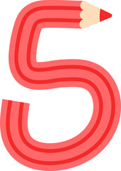 5 Five Number Color Pencil Doodle School Kids Font Red