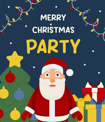 Merry Christmas Party. Santa Claus and Christmas tree. vector card