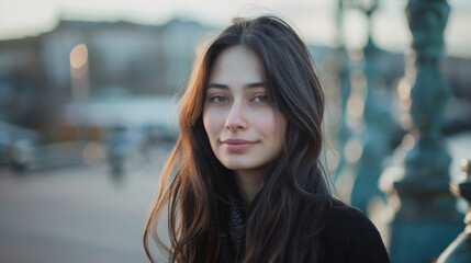 Portrait of beautiful young woman standing outdoors in city