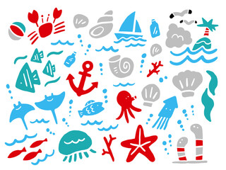 ゆるゆる海の生き物のイラストセット