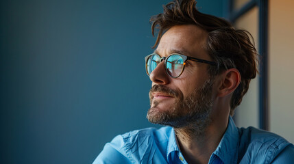Fototapeta premium Portrait of casual businessman looking away in thought