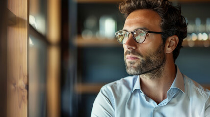 Obraz premium Portrait of a thoughtful casual businessman looking away