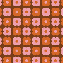 70s retro floral pattern in brown, pink and orange