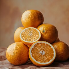 Stacked Juicy Oranges with Vibrant Pulp Revealed in Closeup