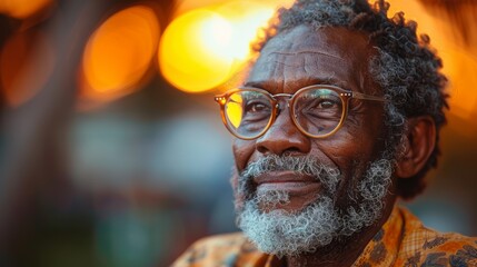 an african american man in his 60s , beautiful sunlight