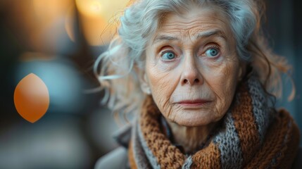  a confused and sad white caucasian female, senior citizen over 70 years age. 