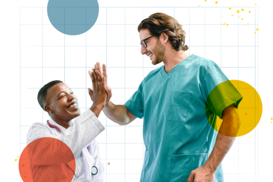 Medical staff doing a high five during the coronavirus pandemic - Powered by Adobe
