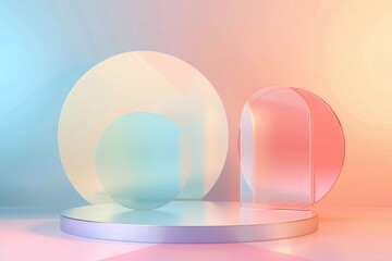 Pastel Colored Transparent Geometric Podium with Soft Lighting in Modern Setting