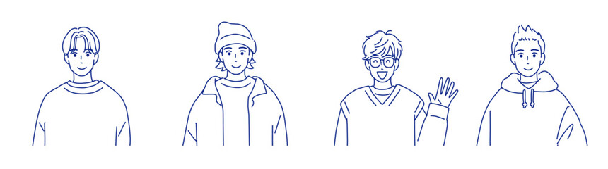漫画タッチの可愛い若い男子4人