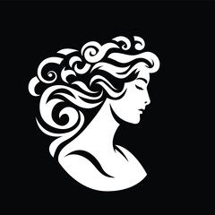 The vector profile of a girl in white on a dark background is a sophisticated and stylish element, ideal for use in design projects including logos, promotional materials and branded products.