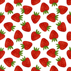 Strawberry seamless pattern. Red berry wallpaper. Summer fruit background. Ripe strawberry print.  Farm organic berry backdrop. Perfect for wrapping, packaging, kitchen textile, fabric, stationary.