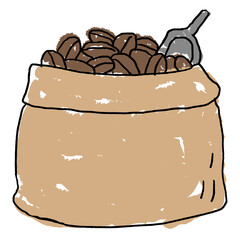 Doodle coffee beans in a bag design element