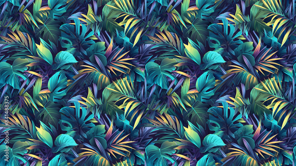 Wall mural Seamless texture of tropical leaves in colorful colors