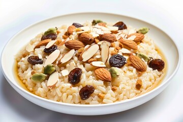 Elegant Rice Pudding Topped with Almonds and Aromatic Cardamom