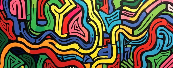 Obraz premium Abstract colorful pattern with swirling lines and shapes.
