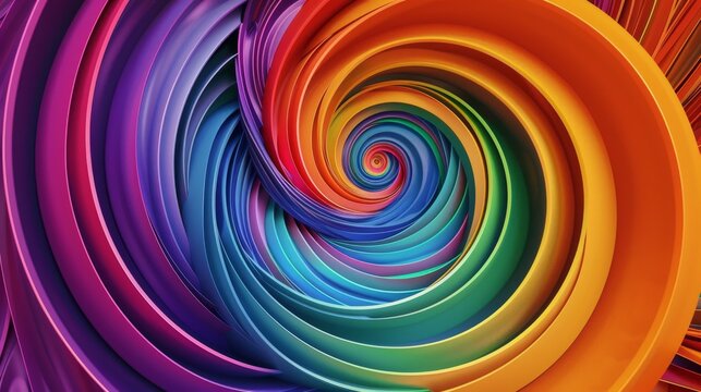 Abstract colorful spiral pattern in vibrant hues of purple, blue, green, orange, and red.