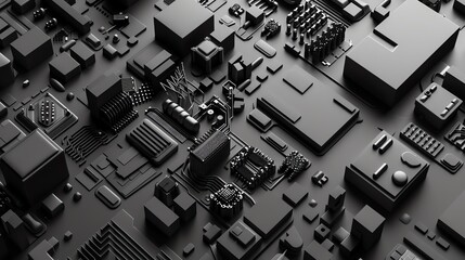 Obraz premium Human and technology connection flat design top view theme urban 3D render Monochromatic Color Scheme