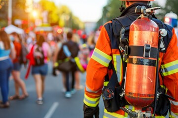 Close-up of firefighter in uniform with helmet and gear - bravery - emergency response - public safety