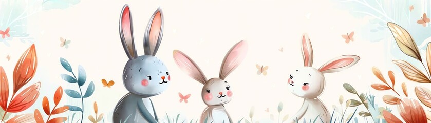 Cute bunny character flat design top view theme garden cartoon drawing colored pastel