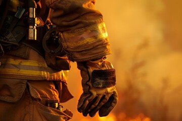 Close-up of firefighter in uniform with helmet and gear - bravery - emergency response - public safety