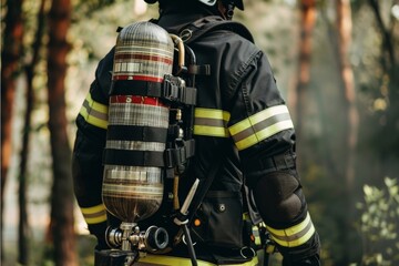 Obraz premium Close-up of firefighter in uniform with helmet and gear - bravery - emergency response - public safety