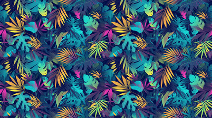 Seamless texture of tropical leaves in colorful colors