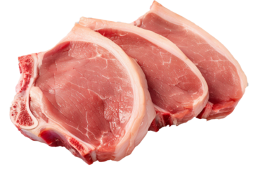 Raw pork chops isolated on transparent background