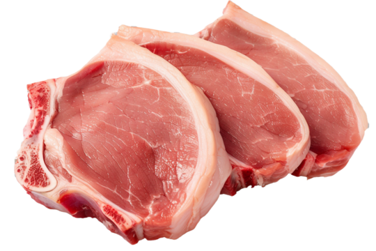 Raw pork chops isolated on transparent background