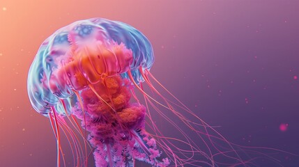 Vibrant Jellyfish Drifting Gracefully Underwater With Glowing Tentacles And Transparent Bell, Stunning Marine Ocean Wildlife Scene