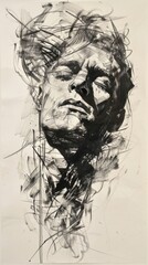 Expressive Charcoal Portrait of a Man Emotional Abstract Drawing Art