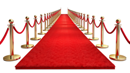 A red carpet isolated on white background. PNG . AI GENERATED