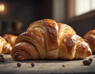 Un croissant con una consistenza leggera e ariosa, perfetto per accompagnare il caffè.
